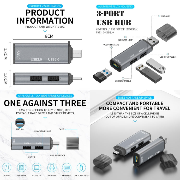 3ポート USB 2.0 x 2 + USB 3.0 to USB 3.0 ハブアダプター、USB2.0x2+USB3.0 to USB3.0