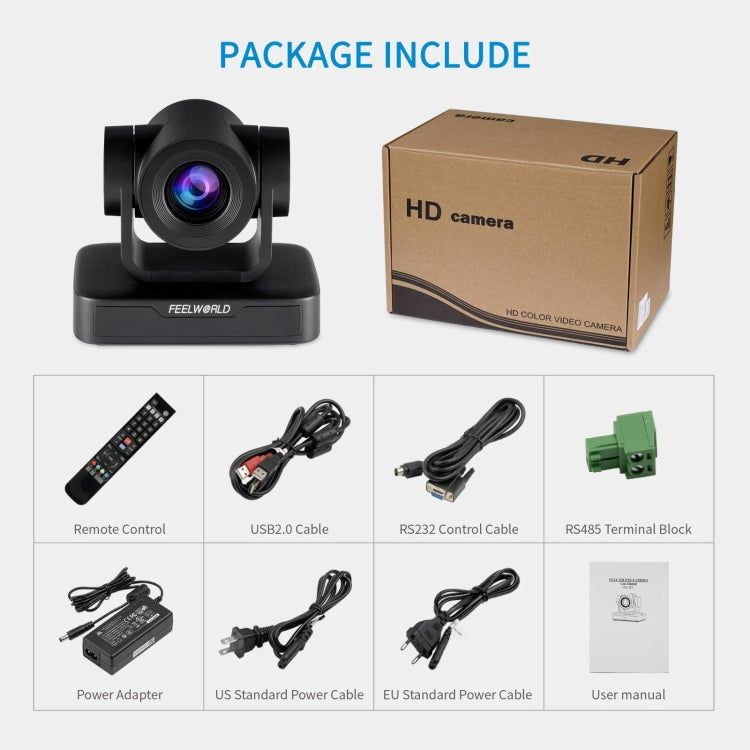 FEELWORLD USB10X 10倍光学ズーム 1080P USB PTZビデオ会議カメラ EU・米国プラグ対応, USB10X