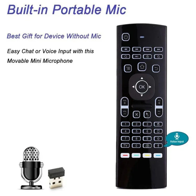 MX3-L 音声バックライト付き 2.4GHz フライエアマウス ワイヤレスキーボード リモコン、音声バックライト付き
