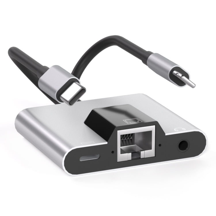 NK-1056Pro 3-in-1 8ピン + USB-C / Type-C オス to 8ピン 充電＋イーサネット＋3.5mmイヤホン メスアダプター, NK-1056Pro