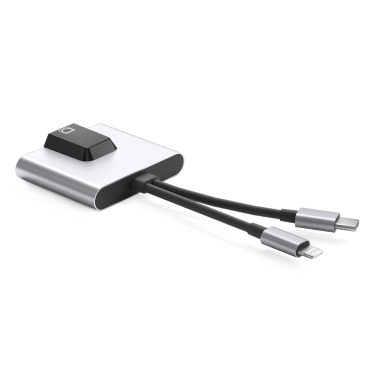 NK-1056Pro 3-in-1 8ピン + USB-C / Type-C オス to 8ピン 充電＋イーサネット＋3.5mmイヤホン メスアダプター, NK-1056Pro