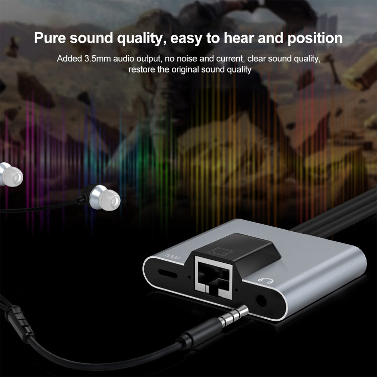 NK-1056Pro 3-in-1 8ピン + USB-C / Type-C オス to 8ピン 充電＋イーサネット＋3.5mmイヤホン メスアダプター, NK-1056Pro