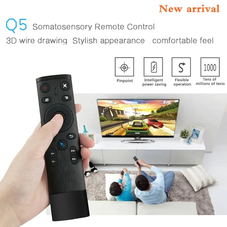 Q5 ジャイロスコープ＋音声 外国版 USB 2.4G ワイヤレス音声フライングマウス リモコン、セットトップボックス／パソコン対応、ジャイロスコープ＋音声