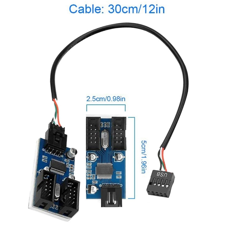 Rocketek HC427 9ピン USB2.0 ハブアダプター 1対2分配回路基板、1対2