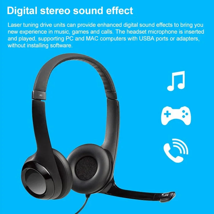 Logitech H390 USB 有線ヘッドセット ステレオヘッドホン ノイズキャンセリングマイク付き