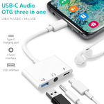 3-in-1 USB-C / Type-C オス to Type-C + USB + 3.5mm メス OTG アダプター, 3-in-1 OTG アダプター