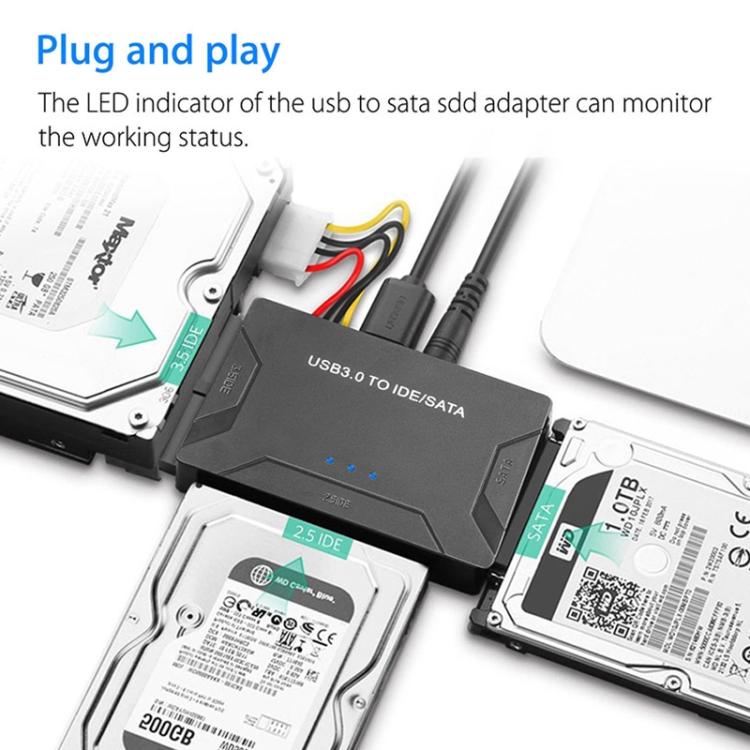 SATA / IDEからUSB 3.0アダプター 2.5 / 3.5インチハードドライブアダプターケーブルコンバーター、USプラグ、PC2404、PC2404AU、PC2404EU、PC2404UK