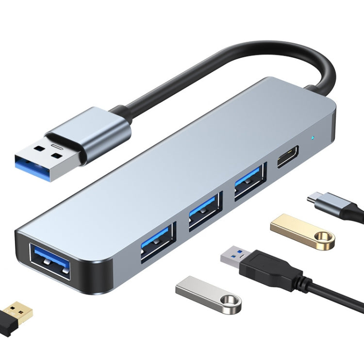 5in1 USB to USB3.0+USB2.0x3+USB-C / Type-C ハブアダプター ケーブル長: 10cm BYL-2301U