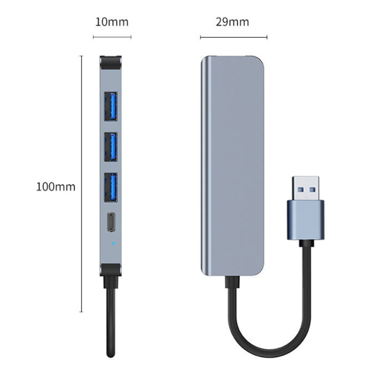 5in1 USB to USB3.0+USB2.0x3+USB-C / Type-C ハブアダプター ケーブル長: 10cm BYL-2301U