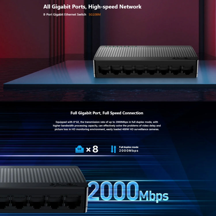 Tenda SG108M 全ギガビットポート 高速ネットワーク 8ポートイーサネットスイッチ 1000Mbps 高速LANハブ、SG108M