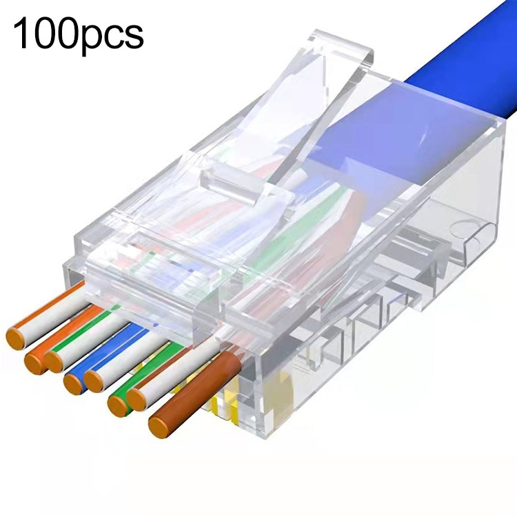 100個入り／パック Cat5e RJ45コネクター シールドなしパススルーモジュラープラグ、ゴールド：3u、Cat5eシールドなしパススルー