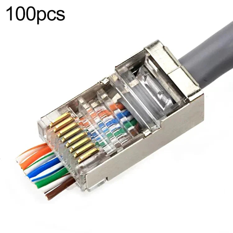 100個 Cat5e シールド パススルー RJ45 コネクタ モジュラープラグ、Cat5e シールド パススルー