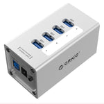 ORICO A3H4 アルミニウム高速4ポート USB 3.0 HUB 12V/2.5A電源付き ノートパソコン用、4ポート（シルバー）