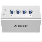 ORICO A3H4 アルミニウム高速4ポート USB 3.0 HUB 12V/2.5A電源付き ノートパソコン用、4ポート（シルバー）