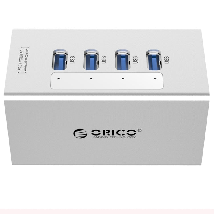 ORICO A3H4 アルミニウム高速4ポート USB 3.0 HUB 12V/2.5A電源付き ノートパソコン用、4ポート（シルバー）