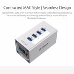 ORICO A3H4 アルミニウム高速4ポート USB 3.0 HUB 12V/2.5A電源付き ノートパソコン用、4ポート（シルバー）