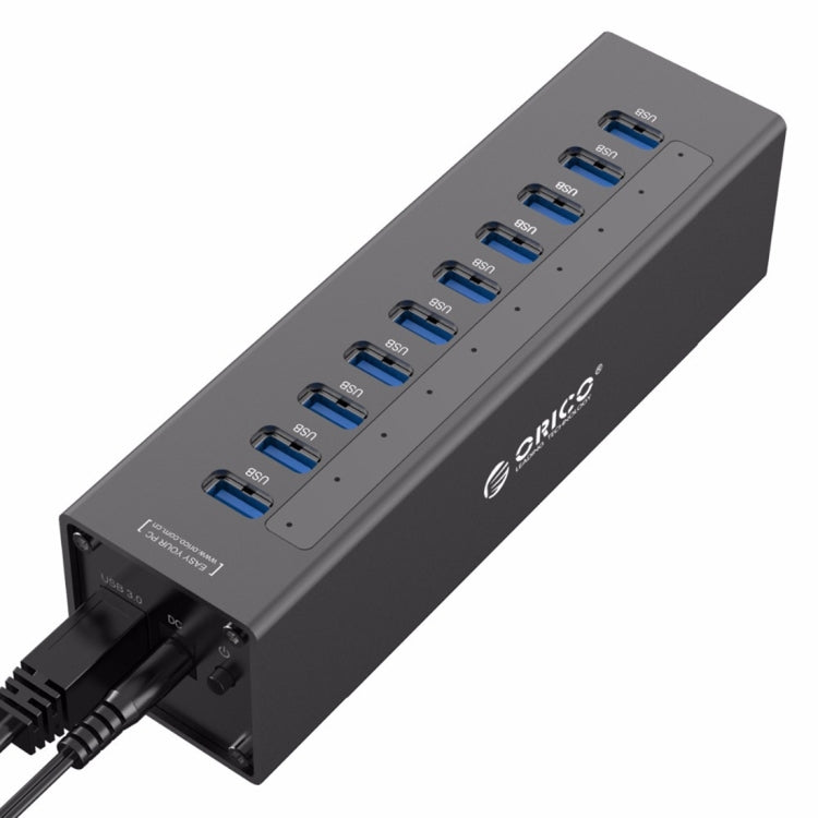 ORICO A3H10 アルミニウム製高速10ポート USB 3.0 HUB 電源アダプター付き ノートパソコン用、10ポート（シルバー）、10ポート（ブラック）