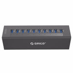 ORICO A3H10 アルミニウム製高速10ポート USB 3.0 HUB 電源アダプター付き ノートパソコン用、10ポート（シルバー）、10ポート（ブラック）