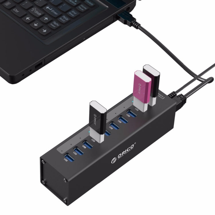 ORICO A3H10 アルミニウム製高速10ポート USB 3.0 HUB 電源アダプター付き ノートパソコン用、10ポート（シルバー）、10ポート（ブラック）