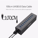 ORICO A3H10 アルミニウム製高速10ポート USB 3.0 HUB 電源アダプター付き ノートパソコン用、10ポート（シルバー）、10ポート（ブラック）