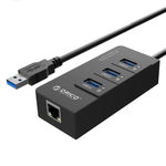 ORICO HR01-U3 ABS製 3ポート USB3.0 HUB スプリッター 外付けRJ45ギガビットイーサネットネットワークカード 5Gbps ノートパソコン/デスクトップ/ウルトラブック対応