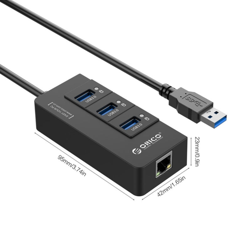 ORICO HR01-U3 ABS製 3ポート USB3.0 HUB スプリッター 外付けRJ45ギガビットイーサネットネットワークカード 5Gbps ノートパソコン/デスクトップ/ウルトラブック対応