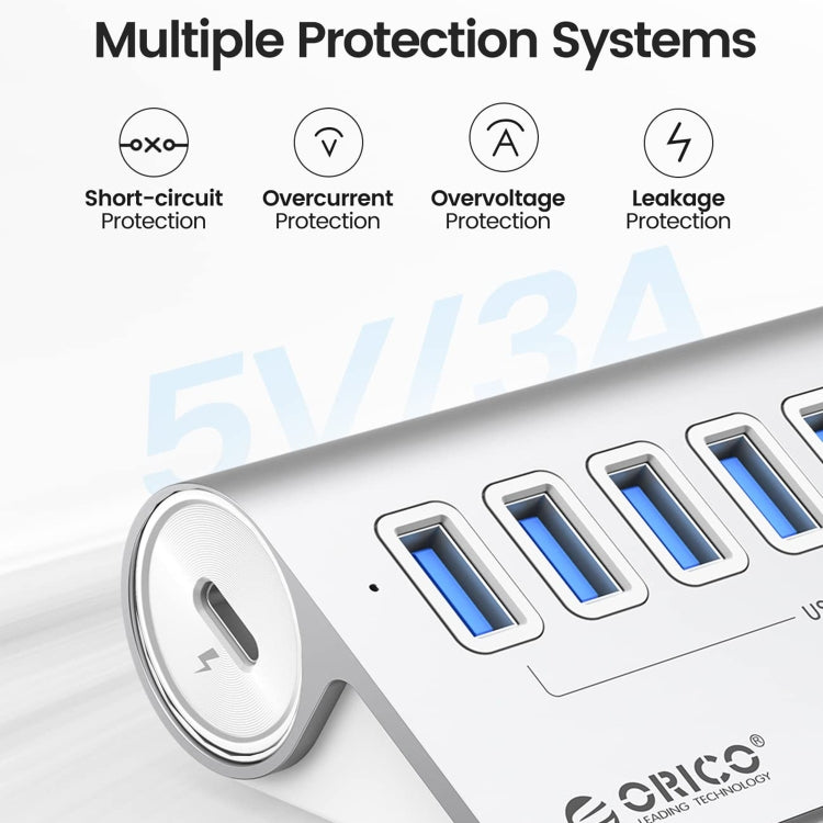 ORICO M3U7 アルミ合金製 7ポート USB 3.2 Gen1 5Gbps HUB 1mケーブル付き、M3U7 1m