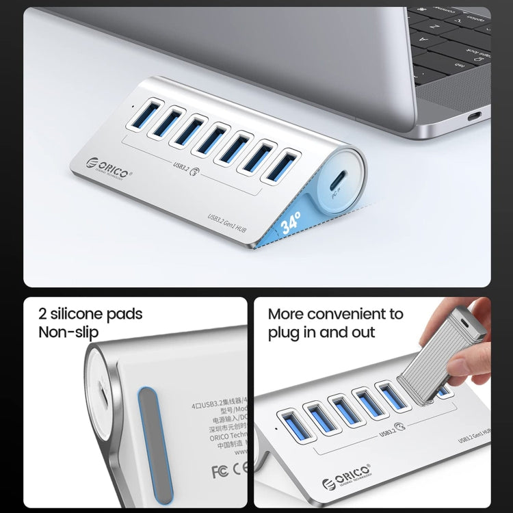 ORICO M3U7 アルミ合金製 7ポート USB 3.2 Gen1 5Gbps HUB 1mケーブル付き、M3U7 1m
