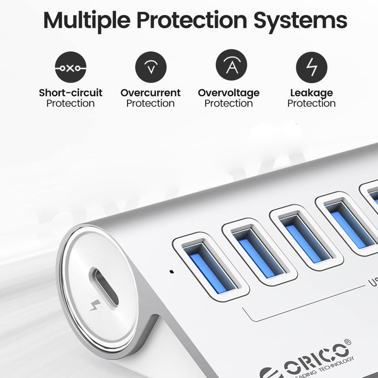 ORICO M3U7-G2 アルミ合金製 7ポート USB 3.2 Gen2 10Gbps HUB 1mケーブル付き、M3U7-G2 1m