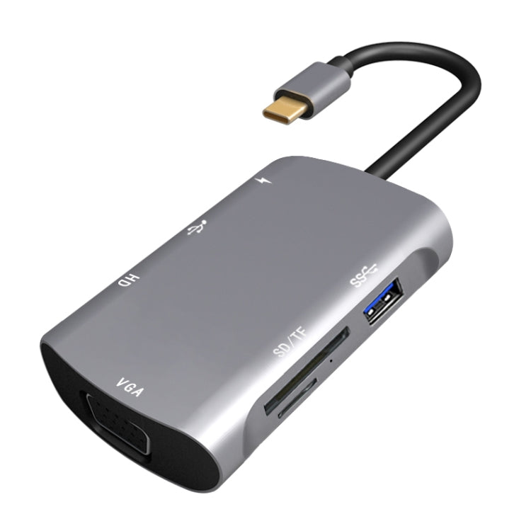 V217E 7イン1 Type C / USB-C to PD + HDMI + VGA + USB3.0 + UB2.0 + SD / TF 多機能 Type-C / USB-C ハブドッキングステーション、PD+HDMI+VGA+USB3.0+UB2.0+SD / TF