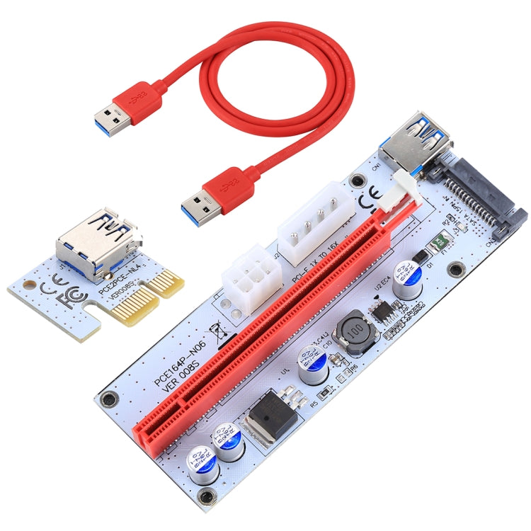PCE164P-N06 VER008S USB 3.0 PCI-E Express 1x to 16x PCI-E エクステンダーライザーカードアダプター 15ピン SATA電源 6ピン + 4ピン電源ポート 60cm USBケーブル付き、VER008S レッド