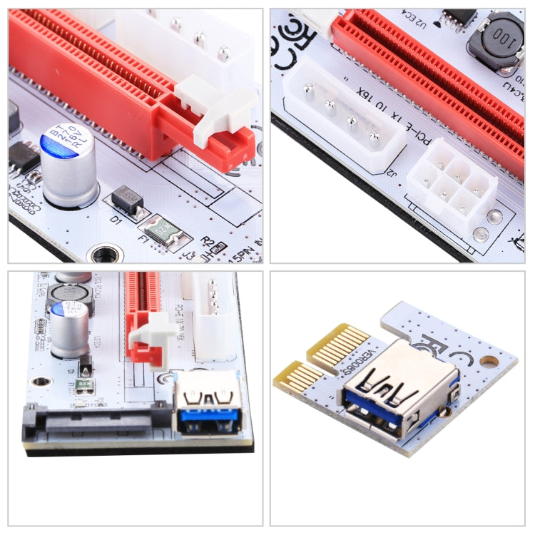 PCE164P-N06 VER008S USB 3.0 PCI-E Express 1x to 16x PCI-E エクステンダーライザーカードアダプター 15ピン SATA電源 6ピン + 4ピン電源ポート 60cm USBケーブル付き、VER008S レッド