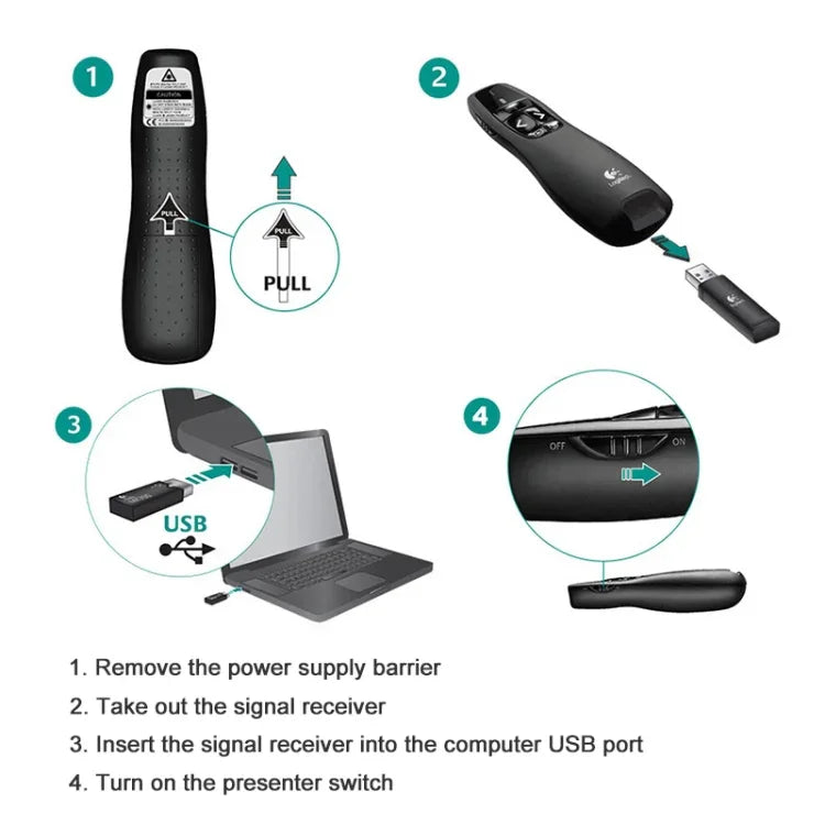 Logitech R400 2.4GHz ワイヤレスプレゼンター PPTリモコンペン, R400