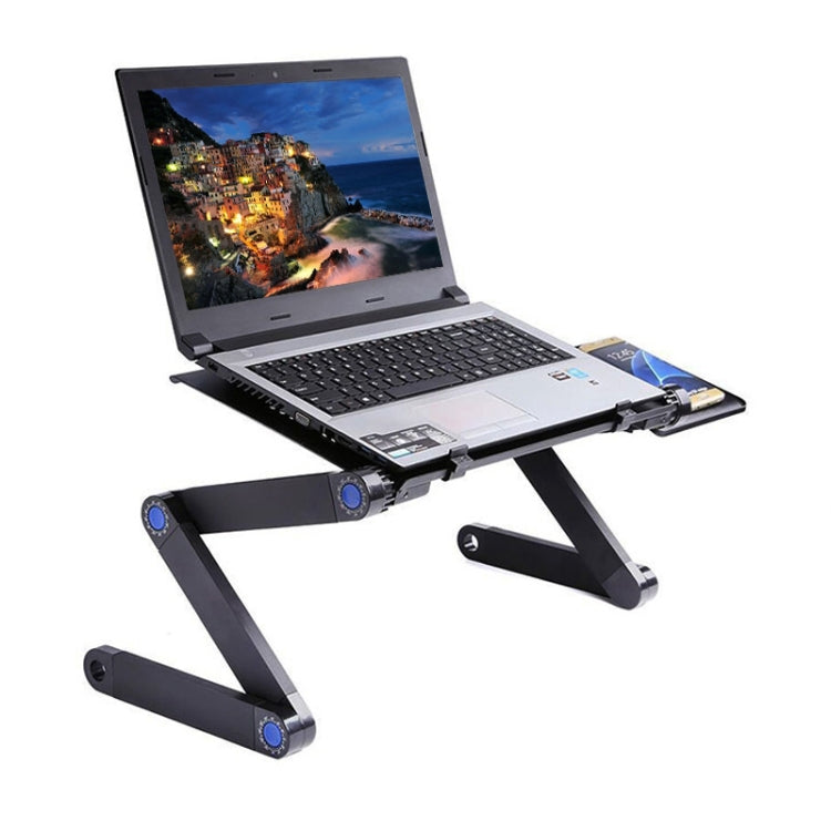 ノートパソコン／ノートブック用ダブルCPUファン＆マウスパッド付きポータブル360度調整可能折りたたみ式アルミ合金デスクスタンド、デスクサイズ：420mm x 260mm、420 x 260mm