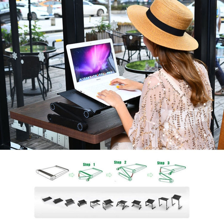 ノートパソコン／ノートブック用ダブルCPUファン＆マウスパッド付きポータブル360度調整可能折りたたみ式アルミ合金デスクスタンド、デスクサイズ：480mm x 260mm、480 x 260mm