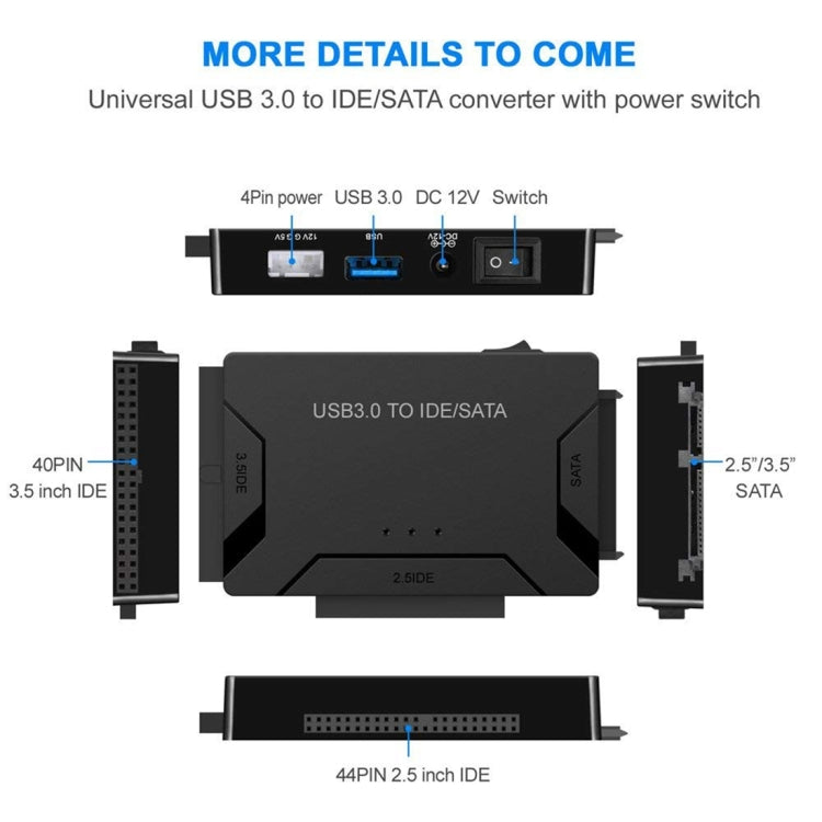 USB 3.0 to SATA / IDE ハードディスクドライブコンバーターアダプターケーブル 2.5インチ / 3.5インチ SATA IDE HDD用、ケーブル長: 1m、US160