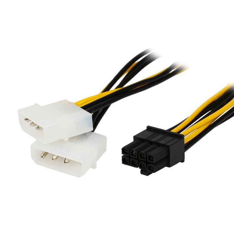 18cm Y字型 8ピン PCI Express からデュアル4ピンモレックス グラフィックスカード電源ケーブル、8ピンメスからデュアル4ピンオス