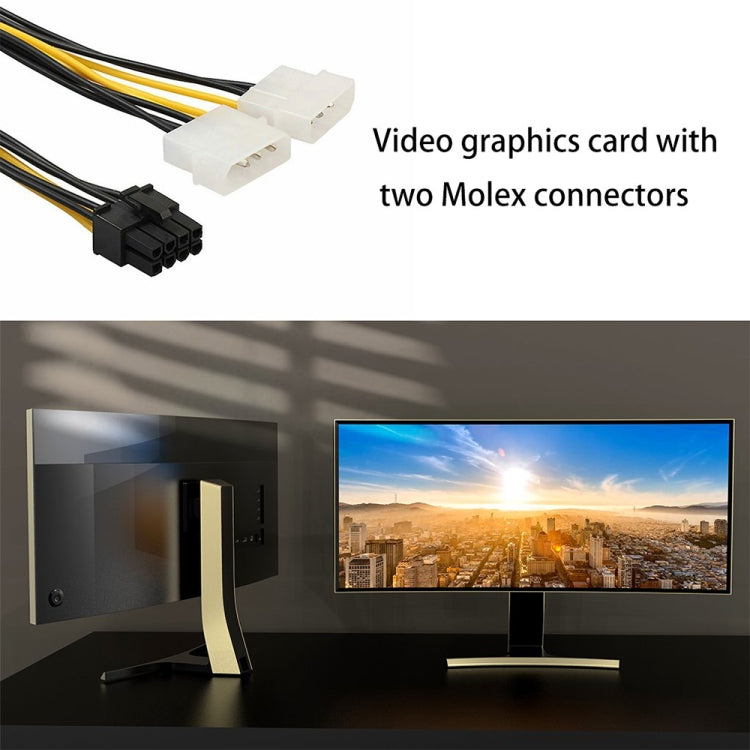 18cm Y字型 8ピン PCI Express からデュアル4ピンモレックス グラフィックスカード電源ケーブル、8ピンメスからデュアル4ピンオス