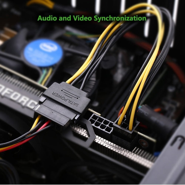 20cm SATA 15ピンから6ピン PCI Express グラフィックスビデオカード SATA電源ケーブル、SATA 15ピンから6ピンメス
