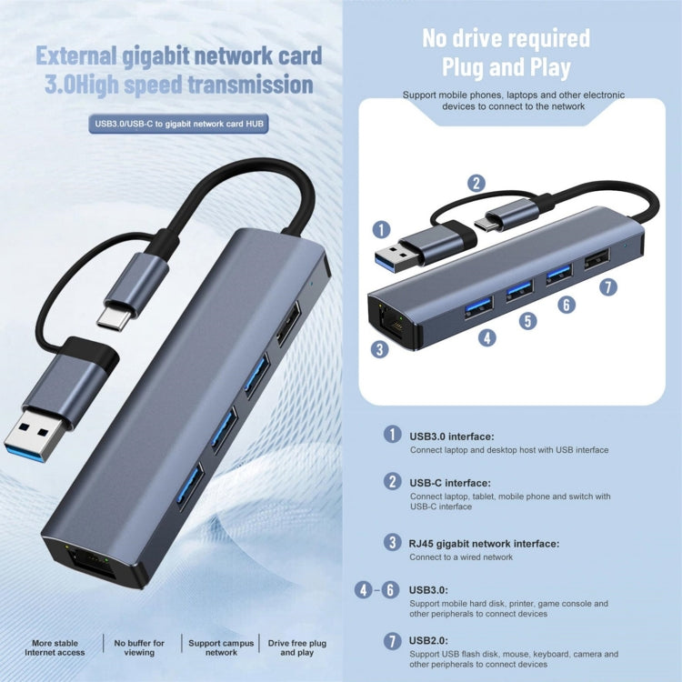BYL-2208TU 5-in-2 USB + USB-C / タイプC to USB 多機能ドッキングステーション HUBアダプター、BYL-2208
