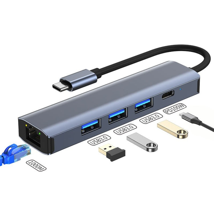 BYL-2302 5-in-1 USB-C / Type-C から USB 多機能ドッキングステーション HUBアダプター 1000Mネットワークポート付き、BYL-2302