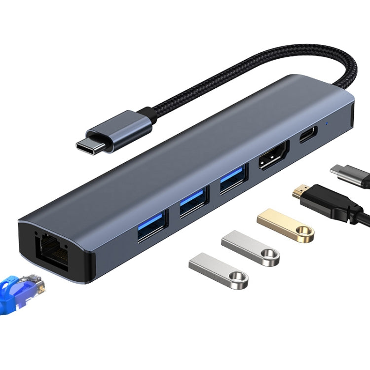 BYL-2210 6-in-1 USB-C / Type-C から USB 多機能ドッキングステーション HUBアダプター 1000Mネットワークポート付き、BYL-2210