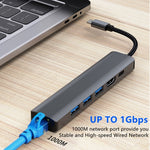 BYL-2210 6-in-1 USB-C / Type-C から USB 多機能ドッキングステーション HUBアダプター 1000Mネットワークポート付き、BYL-2210