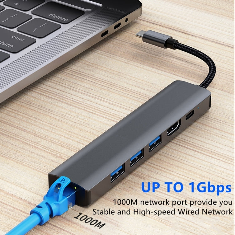 BYL-2210 6-in-1 USB-C / Type-C から USB 多機能ドッキングステーション HUBアダプター 1000Mネットワークポート付き、BYL-2210