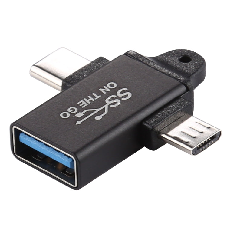 USB 3.0メスからType-C / USB-Cオス + マイクロオス アルミ合金アダプター、USB 3.0メスからType-Cオス + マイクロオスへ