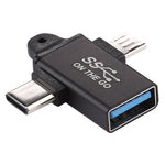 USB 3.0メスからType-C / USB-Cオス + マイクロオス アルミ合金アダプター、USB 3.0メスからType-Cオス + マイクロオスへ