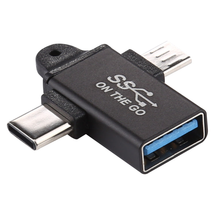 USB 3.0メスからType-C / USB-Cオス + マイクロオス アルミ合金アダプター、USB 3.0メスからType-Cオス + マイクロオスへ