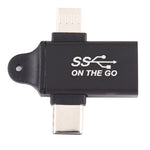 USB 3.0メスからType-C / USB-Cオス + マイクロオス アルミ合金アダプター、USB 3.0メスからType-Cオス + マイクロオスへ