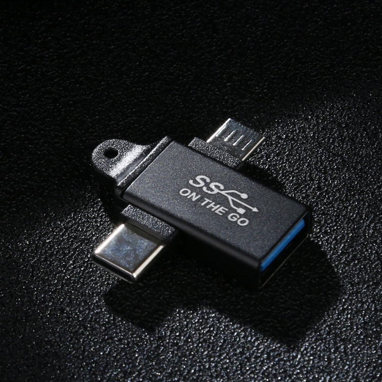 USB 3.0メスからType-C / USB-Cオス + マイクロオス アルミ合金アダプター、USB 3.0メスからType-Cオス + マイクロオスへ
