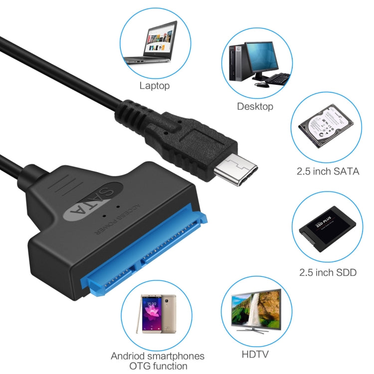 USB-C / Type-C 3.1 オスから SATA（15ピン＋7ピン）HDDデータ変換ケーブル、長さ：20cm、Type-C から SATA